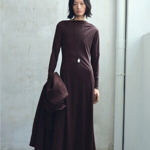 Elegant Long Sleeve Brown Dress